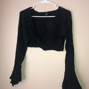 Black long sleeve crop tie in the front